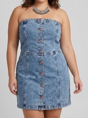 NWT GAP Strapless Denim Smocked Back Button Front Dress XXL